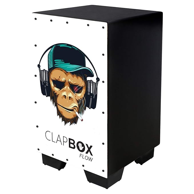 Clapbox Flow Graphic Cajon- Walnut wood (H:50 W:30 L:30) - 3 Internal Snares, Black (Disco) (Smoking Monkey)