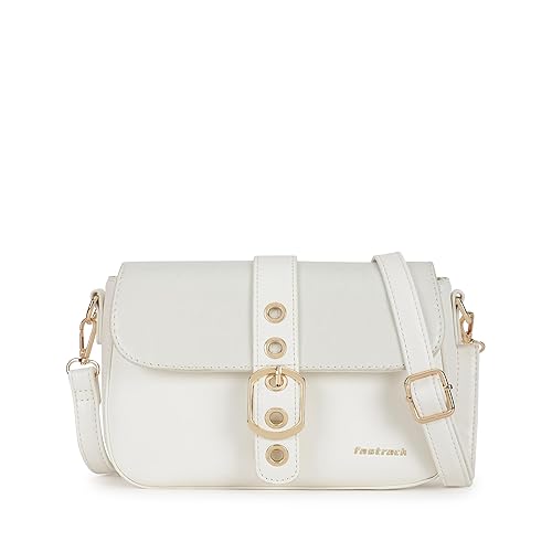 BuckleUp White Sling | Faux-Leather Women’s bag | Sling with Croco-Textured Flap & Buckle Closure