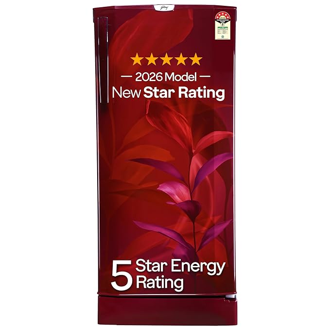 Godrej 185 L 5 Star 5 Years Comprehensive Warranty New Launch Technology| Toughened Glass Shelves| Large Shelve Space Direct Cool Single Door Refrigerator (2026 Model, RD 195EN TAI MN WN, Marine Wine)