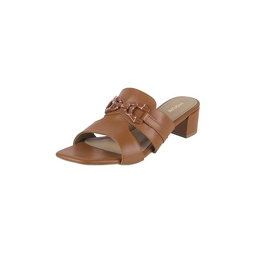 Mochi Women Faux Leather Block Heel Slip-on Fashion Sandal