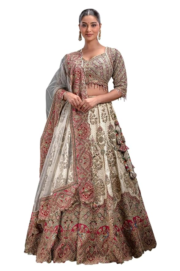 Women's Cream Silk Lehenga