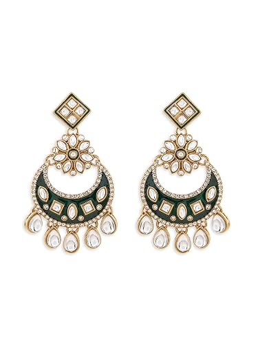 Zaveri Pearls Green Meenakari Dazzling Stones Embellished Antique Plating Dangler Earring For Women-ZPFK21703