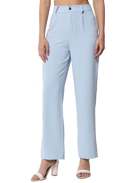 KOTTY Women's Straight Fit Mid Rise Solid Polyester Blend Straight Trouser