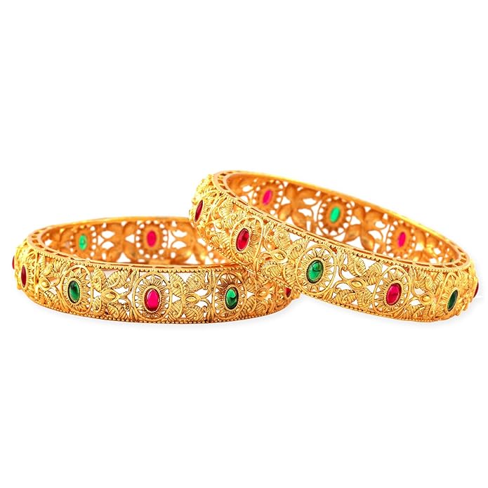 Rubans Gold Plated Set of 2 Bangles Handcrafted Traditional Stylish Trendy Jewellery Gift for Women & Girls