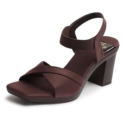XE Looks Women's Elegant Heels | Block Heel Sandals with Stretchable Straps | Lightweight & Durable | Comfortable Cushioned Sole Heels For Girls & Women