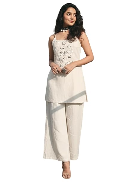 GRECIILOOKS Women Ethnic Sleeveless Kurti Sets|Stylish Cotton Suit Set for Womens , Festival Kurta Set's|Party Outfit Traditional Dress for Woman|Comfortable Two Piece Outfit for Office, Casual & Daily Use