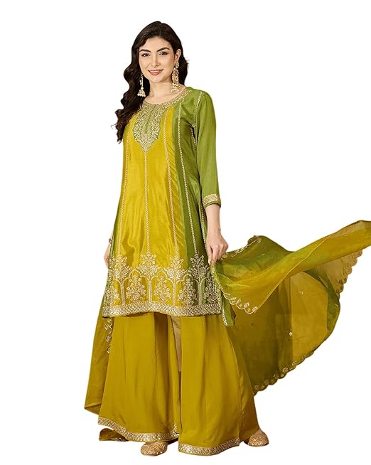 Amazon Brand - Tavasya Women Poly Chinon Zari Sequence Cording Embroidered Kurta Set | Salwar Suit