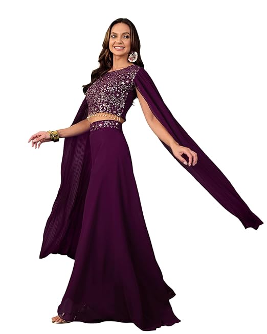 Amazon Brand - Tavasya Women Georgette Sequence Embroide Kurta with Palazzo Set |Salwar Suit|Kurta Set|3 Piece Set