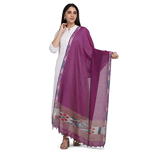 Amazon Brand - Anarva Women's Handloom Ghicha Striped Cotton Dupatta With Woven Border And Pom Pom Edgings, 2.5 Meters
