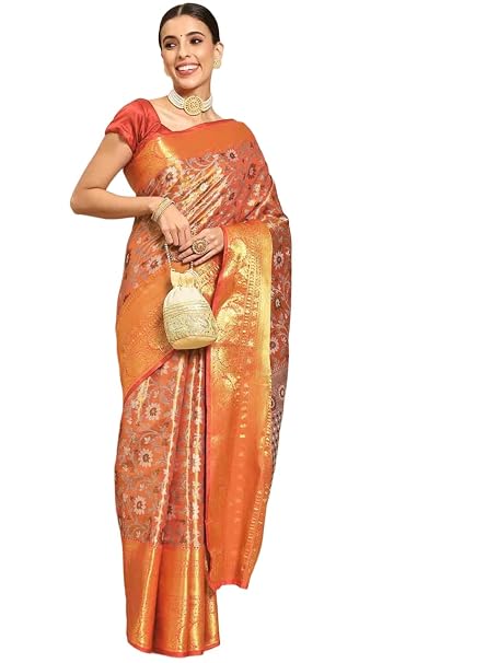 Amazon Brand - Anarva Women's Brocade Soft Silk Zari Woven Saree With Unstiched Blouse Piece