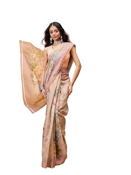 Amazon Brand - Anarva Pattu Art Silk Woven Ready To Wear Saree Pink