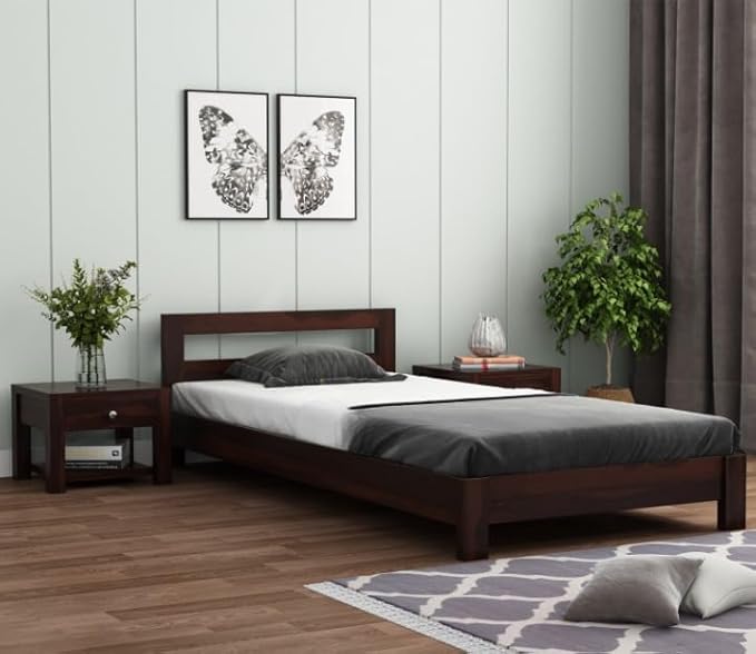 SUNCOM Solid Sheesham Wood Bed 6X4 Single Bed Without Storage for Bedroom - Single Cot Wooden Bed Double Size for Living Room Guest Room - 12 Month Warranty (Walnut Finish, 6X4)
