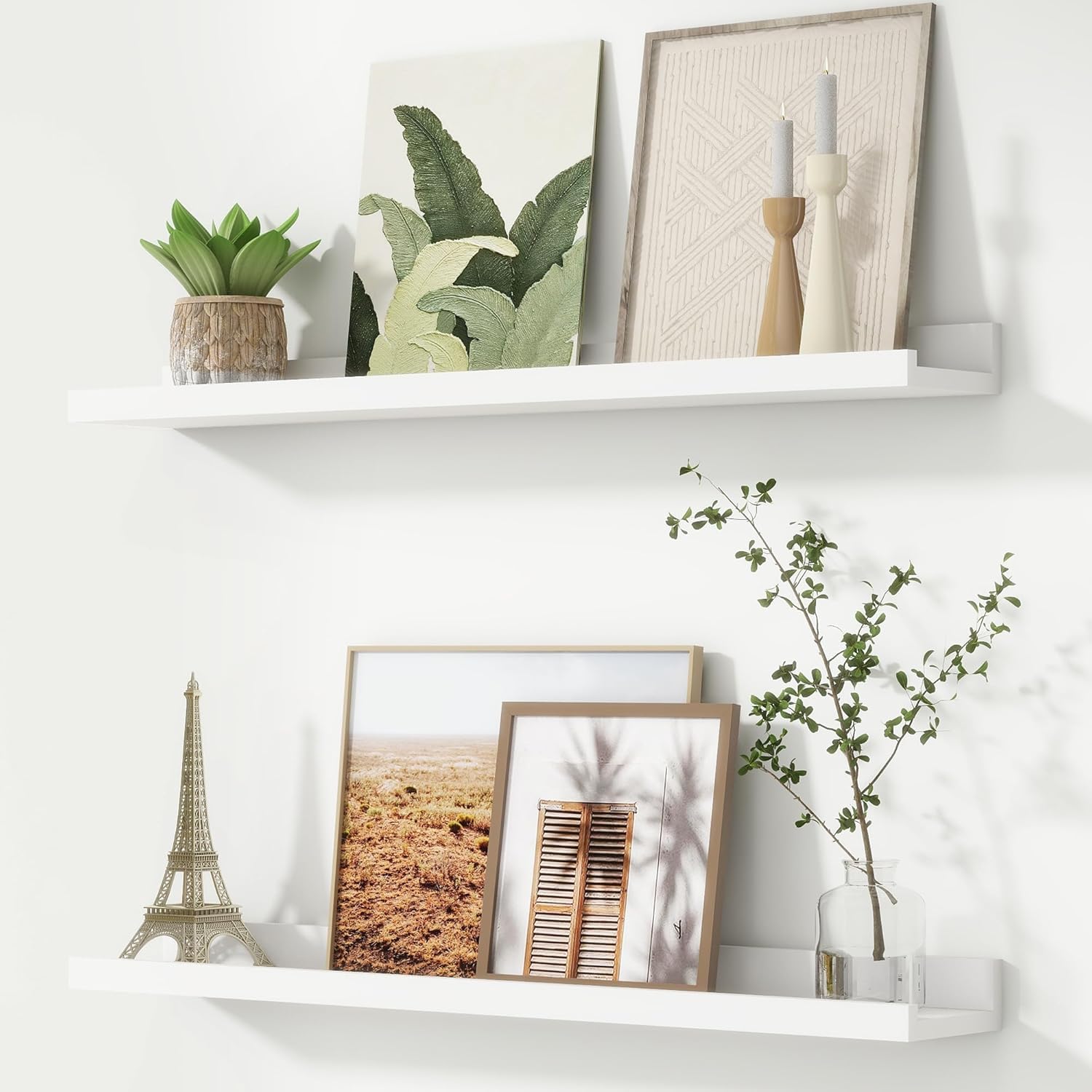 Handmade Solid Wood Floating Shelves, Wall Shelves Set of 2, Picture Shelf Photo Ledge Shelves for Bathroom Kitchen and Bedroom,Livingroom & Office (White, 32 inch)