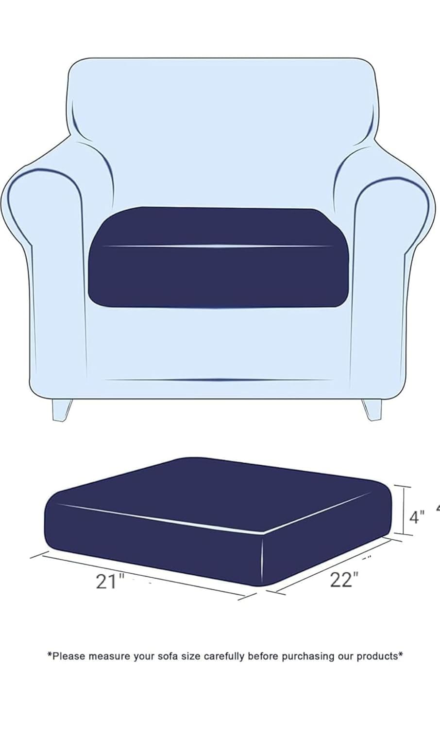 32D High Density Foam Sofa Seat & Back Cushion Set | Premium Non-Wrinkle Sofa Gaddi with Removable Washable Zip Cover | Multipurpose Use |21x22x5 | Blue-03