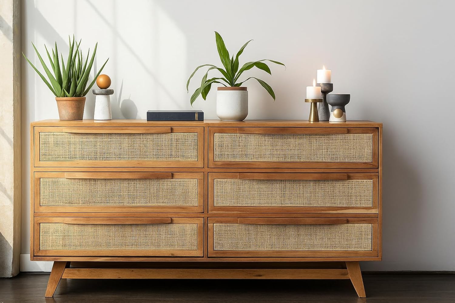 Goku Rattan Chest of Drawer for Home & Office | Cane Storage Unit with 6 Drawer |Mango Wood,| Natural Finish |