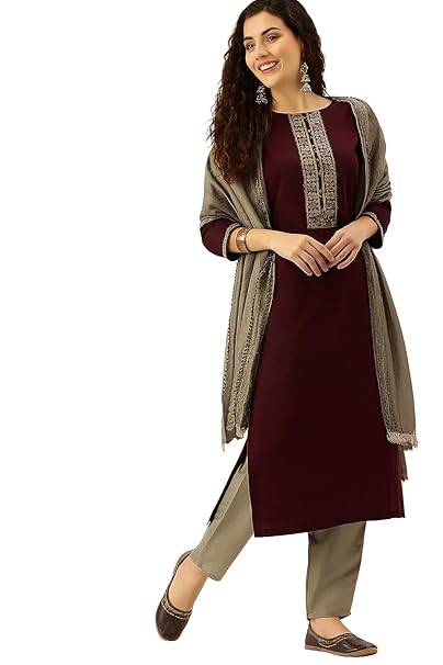 Amazon Brand - Tavasya Women Floral Embroidery Work Kurta Set | Salwar Suit | Ethnic Wear