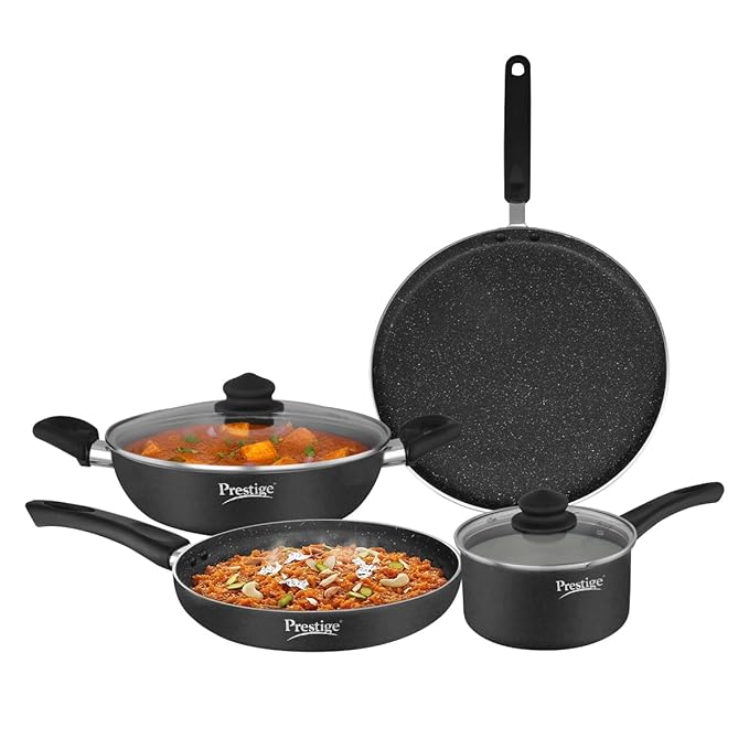 Prestige Omega Granite Aluminium Kitchen Set, 4-Pieces, Black