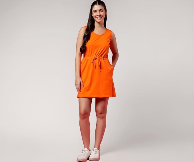 Women Waist Tie- Up Sleeveless Short Dress