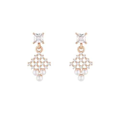 Nilu's Collection Rose Gold Plated Stud Earrings with American Diamonds For Women and Girls| Office Wear | Lightweight| Anti-Tranish