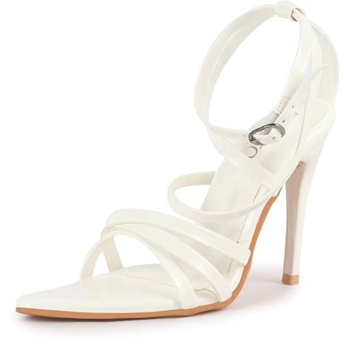 FAUSTO Women Stiletto Gladiator Pointed Heels Sandals | Bold Party Sandals with Glossy Finish | 4.25 Inch High Heel for Party, Wedding, Work, Corporate Meetings