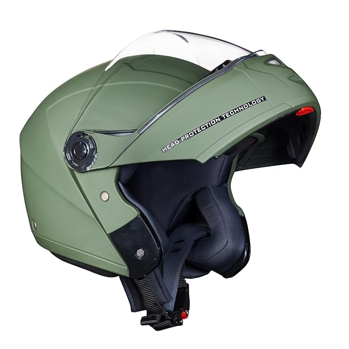 Royal Enfield MOD Adroit Modular Flip up Helmet | ISI Certified | Thermosplastic Shell | Micrometric Lock | UV Treated & Scratch Resistant Visor |Battle Green (M) 58 CM