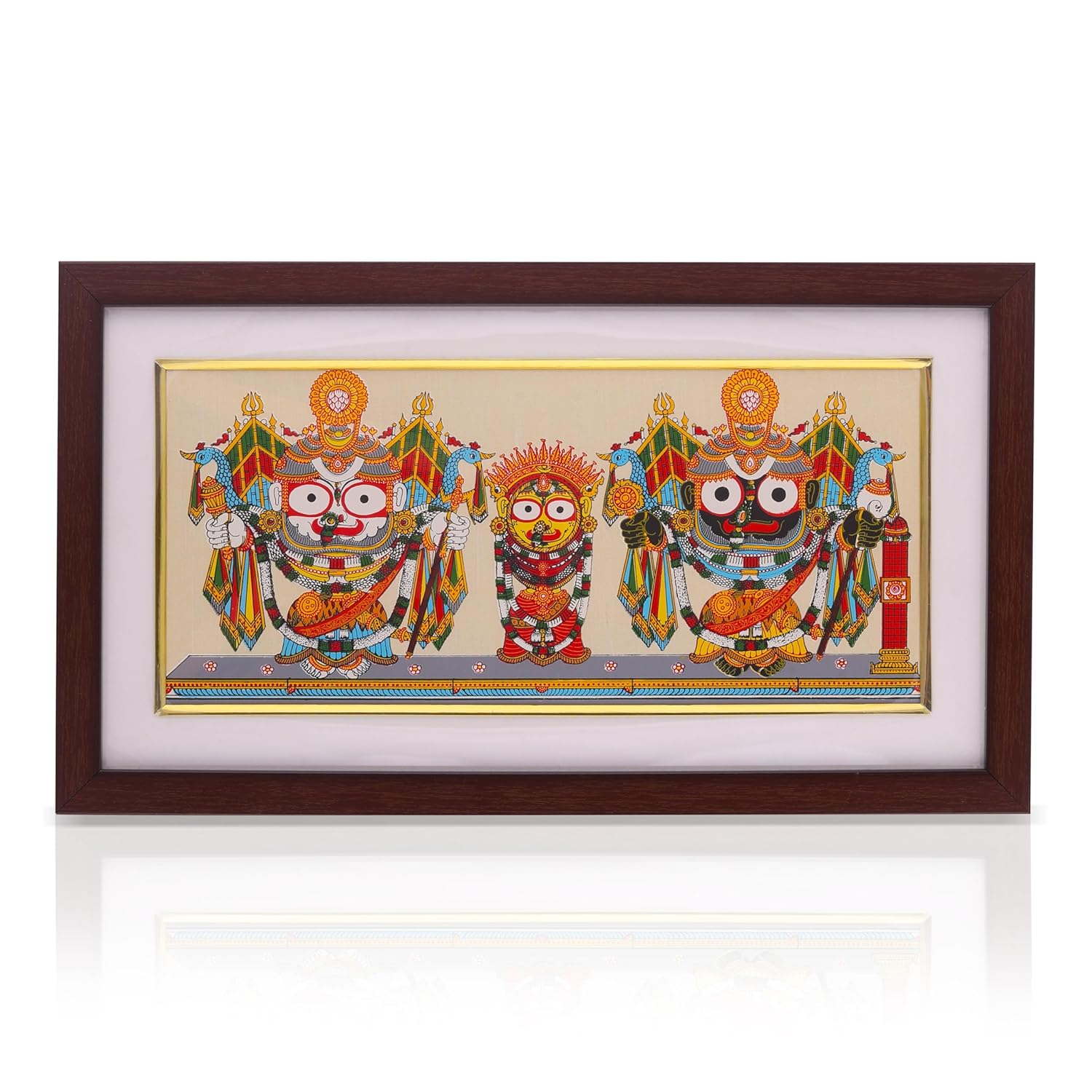Bhumee Creations Silk Hand-Printed Lord Jagannath, Lord Balabhadra And Goddess Subhadra Picture Frame | 13" X 7"