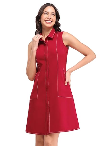 FableStreet Women Collared A-line Dress |Perfect for Casual, Office, and Everyday Outfits