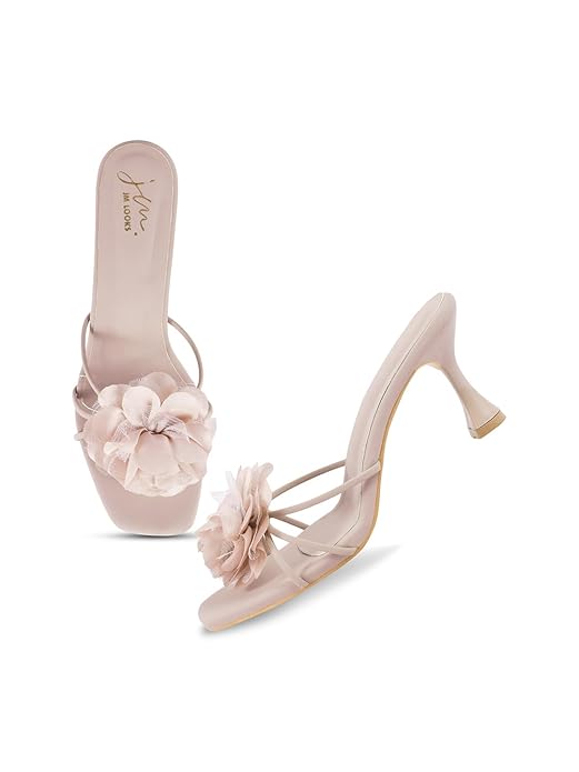 JM LOOKS Women’s Open-Toe flower design Spool Heels with Floral Accent | Elegant Sandals for Weddings and Parties