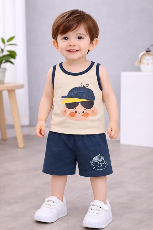 Kids Boys Sleeveless Cotton T-Shirt and Shorts Set | Stylish Summer Casual Outfit for Toddlers & Kids