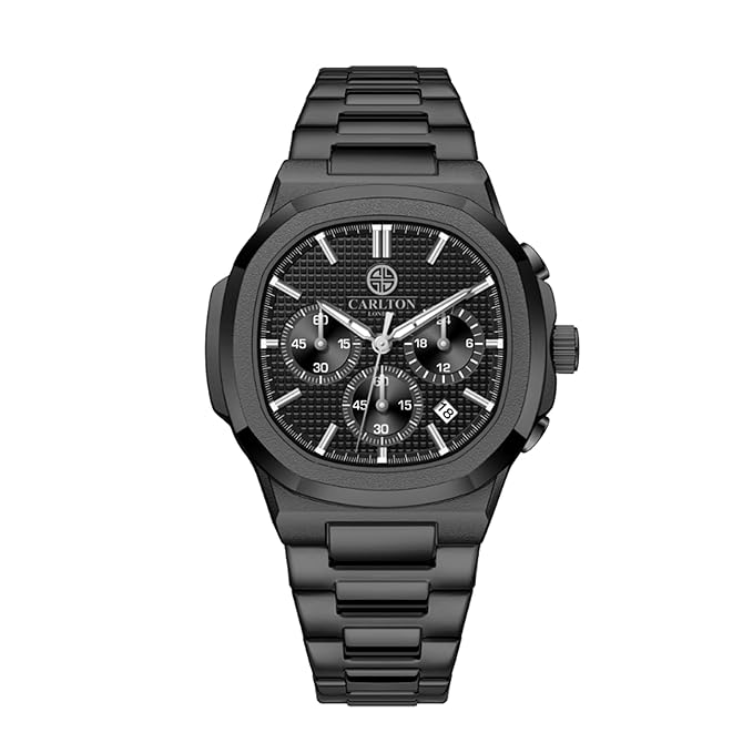 Carlton London Men Stainless Steel Analog Watch | Black Waterproof Watches for Men Boys Male | Fashionable Trendy Quartz Movement Wrist Watch