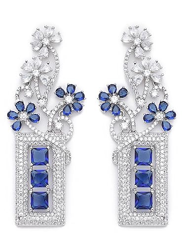Karatcart American Diamond Studded Floral Dangler Earrings for Women