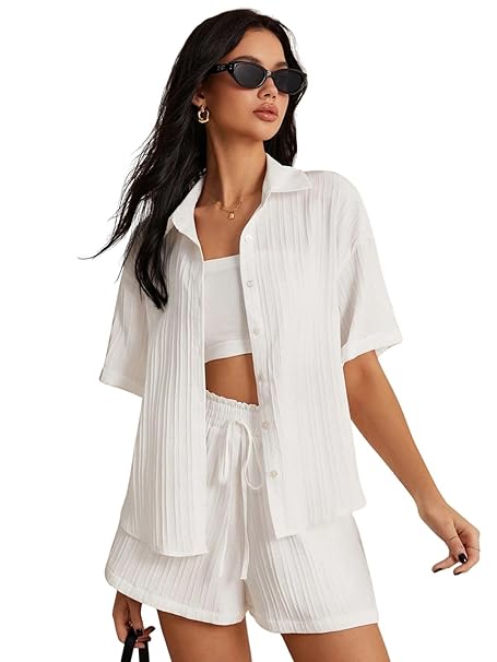 Leriya Fashion Co-ord Set for Women Stylish Solid Poly Lycra Cotton | Textured Pyjama Set For Woman Travel Beach & Holiday Look | Oversized Loose Fit Trendy Top & Shorts for Summer Day Vacation