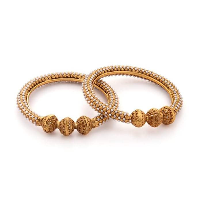 Rubans Set of 2 22K Gold-Plated Stylish Stone Studded Traditional Bangles for Womens & Girls