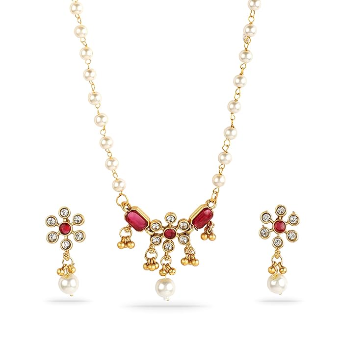 Rubans Necklace Set Gold Plated Traditional Stylish Floral Theme Jewellery Gift for Women & Girls