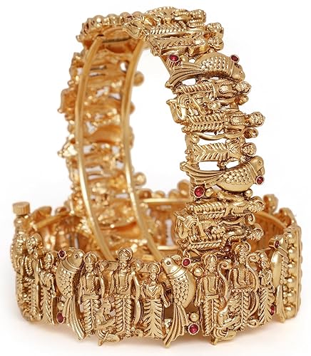 Shining Diva Fashion 18k Gold Plated Lord Ram Sita Bangles for Women | Set of 2 Bangles Set | Latest Stylish Traditional Kada Bangles | Just Like Real Gold Jewellery | Ram Parivar Temple Bangles