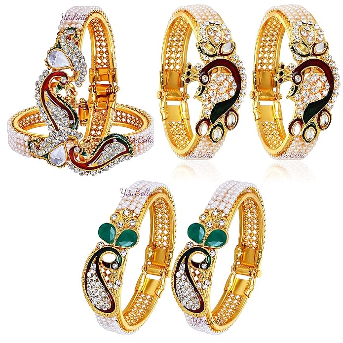 YouBella Jewellery Traditional Gold Plated Combo of 3 Bracelet Bangle Set For Girls and Women