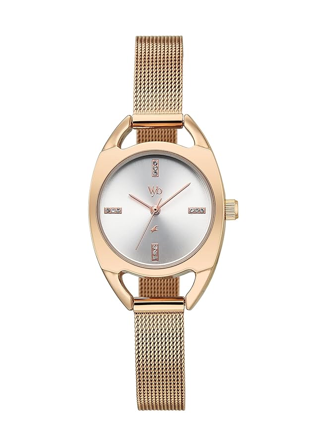 Fastrack Vyb Spotlight with Quartz Analog Silver Dial Rose Gold Stainless Steel Strap Watch for Girls - FV60129WM01W