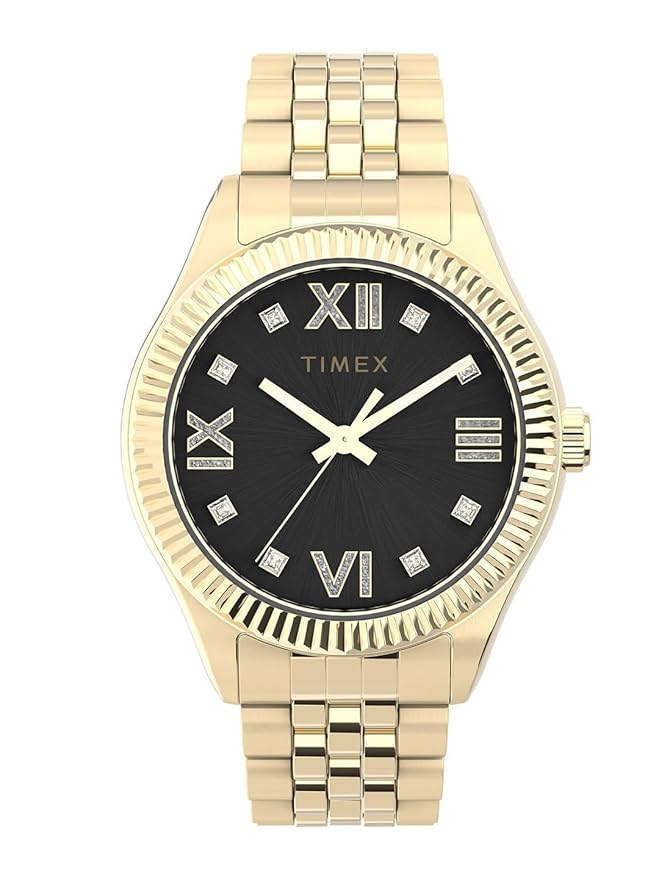 TIMEX Legacy Analog Watch for Women with Black Round Dial & Gold Stainless Steel Bracelet Band Water Resistant Women's Wrist Watches - TW2V45700UJ