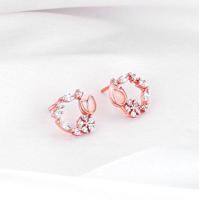 GIVA 925 Sterling Silver Rose Gold Pink Drop Wreath Studs | Gift for Girlfriend Wife Women & Girls | With Certificate of Authenticity and 925 Stamp | 6 Month Warranty*