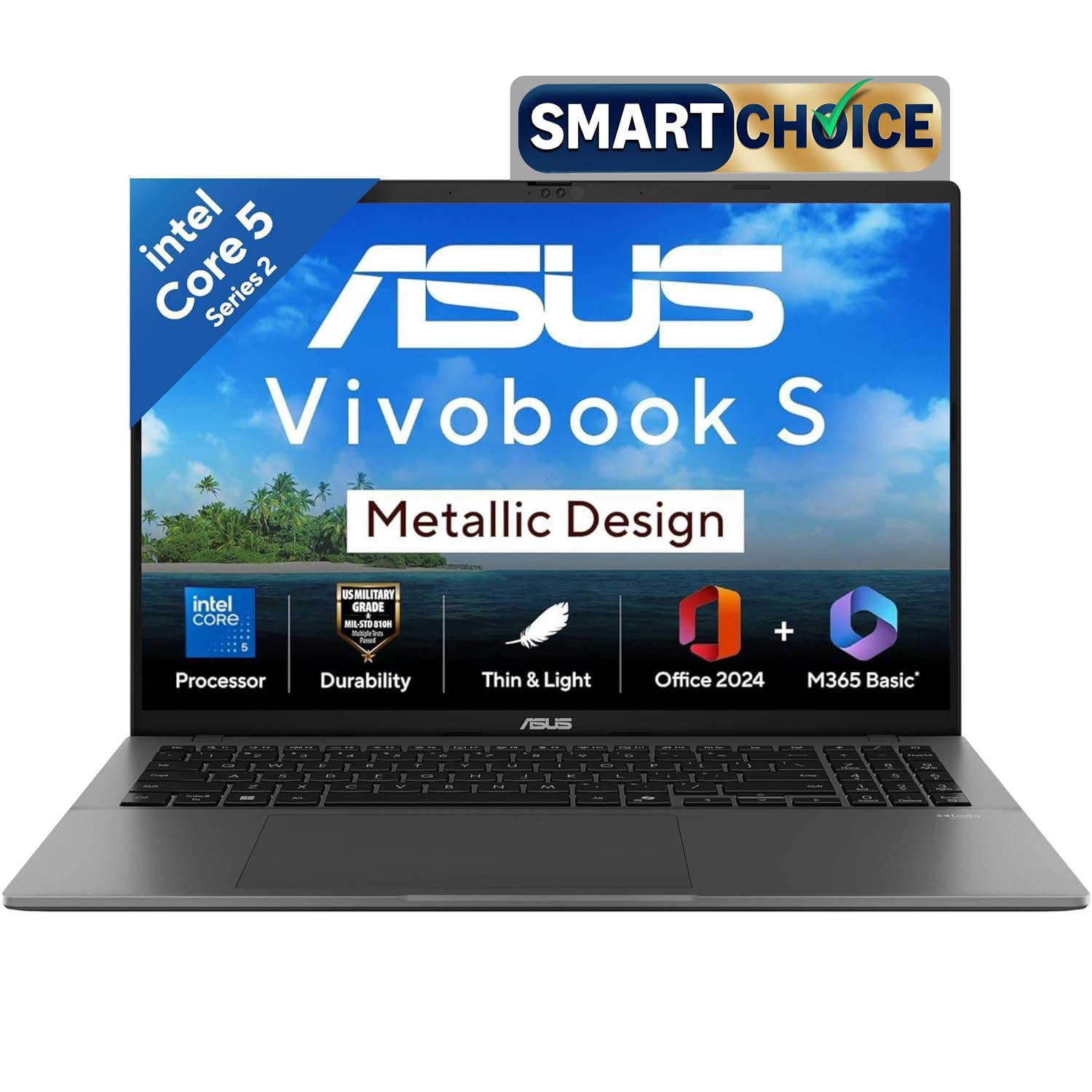 ASUS Vivobook S16,14th Gen, Intel Core 5-210H,Metallic Design Laptop(Intel UHD iGPU/16GB RAM/512GB SSD/FHD+/16""/144Hz/Windows 11/M365 Basic(1Year)*/Office Home 2024/Matte Gray/1.7Kg) S3607VA-RP113WS