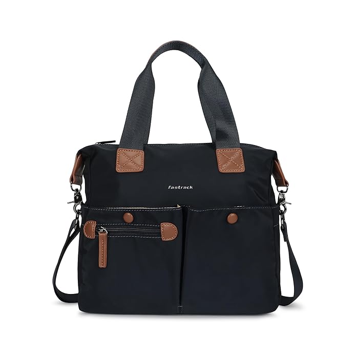 Fastrack Olive Edge Nylon Satchel | Dual Carry Handbag with Webbing Handles & Detachable Strap| Spacious & Multi-Pocket Design