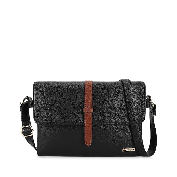 Fastrack Women Double Compartment Sling Bag with Side Zip Pocket | Adjustable Sling Belt, Inner Zip and Slip Pockets | Stylish Everyday Sling | Sling for Casual Carry, Black