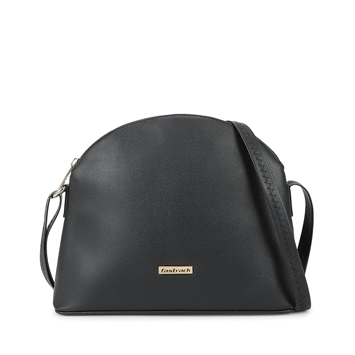 Fastrack Sling Bag | Faux Leather Sling With Adjustable Belt and Quick Access Pocket | Zip Closure and Spacious Interior | Trendy Women's Handbags, Black