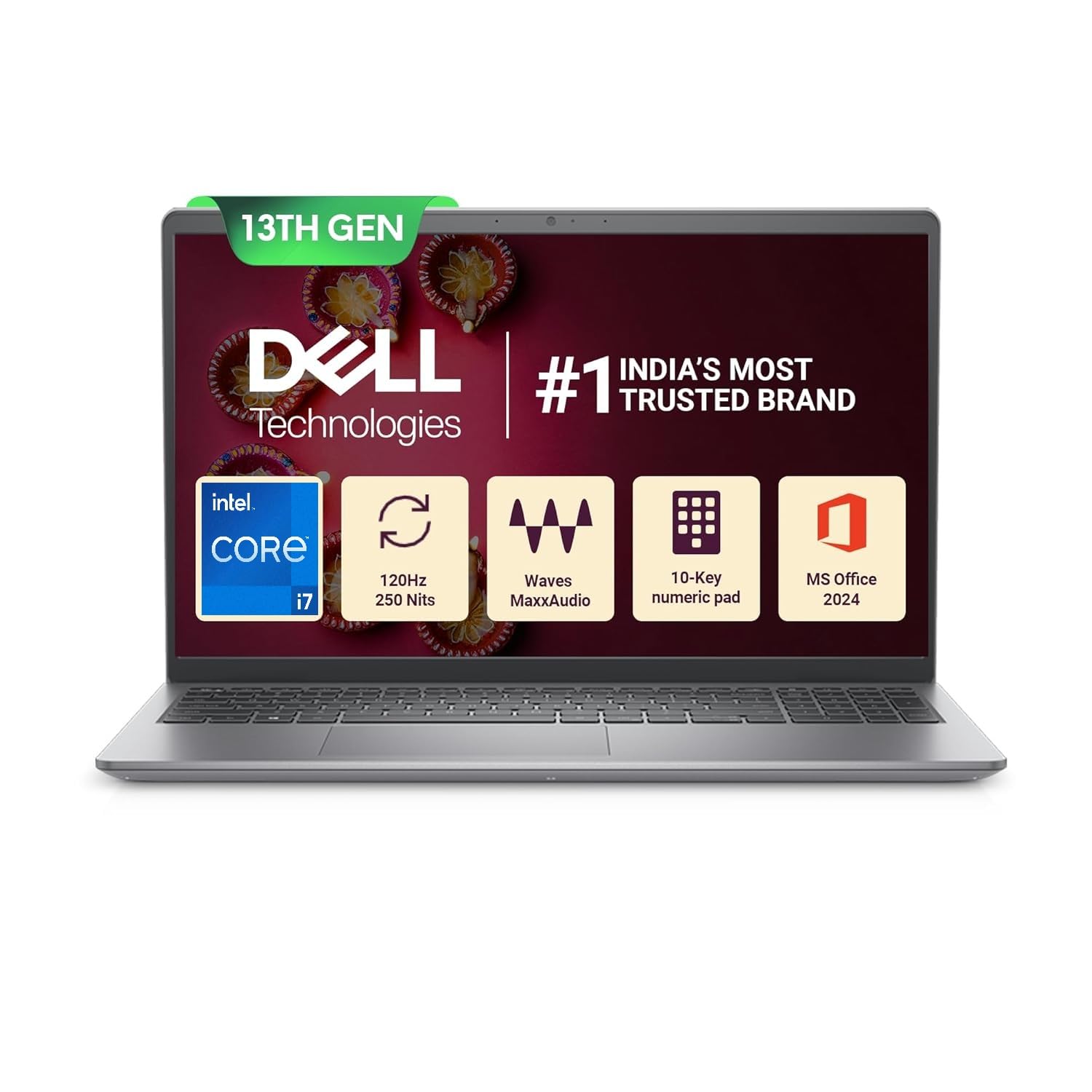 Dell Inspiron 3530, Intel Core i7 13th Gen -1355U, 16GB RAM, 512GB SSD, FHD, 15.6"/39.62cm, Windows 11, Microsoft Office Home 2024, Silver, 1.62kg, Backlit KB, M365, 15 Month McAfee Laptop