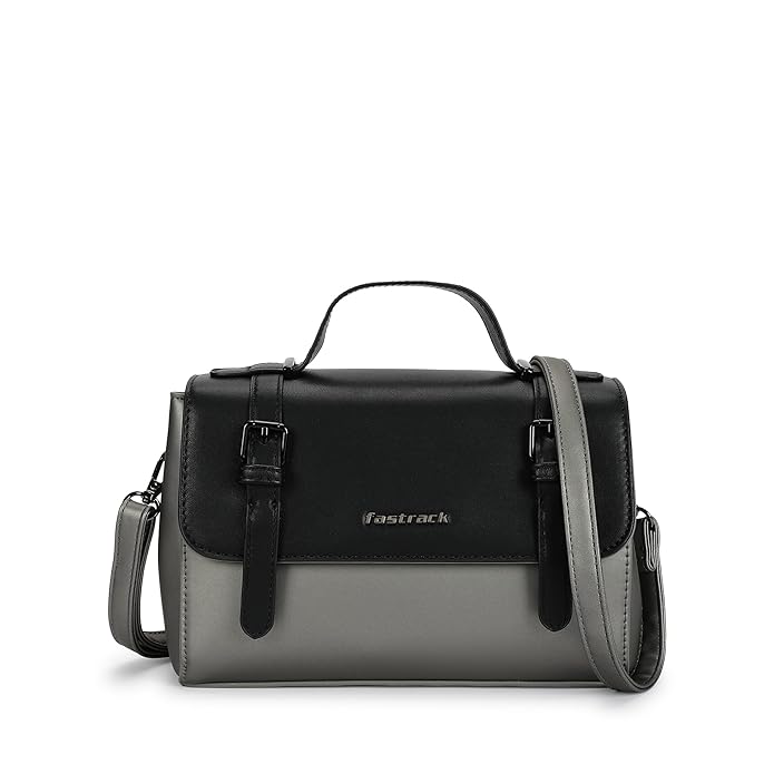 Fastrack Colorblock Satchel Bag for Women | Faux Leather Handbag with Zip Closure, 3 Compartments, Top Handle, Detachable Strap | Stylish Structured Satchel for College, Work and Everyday Outfits