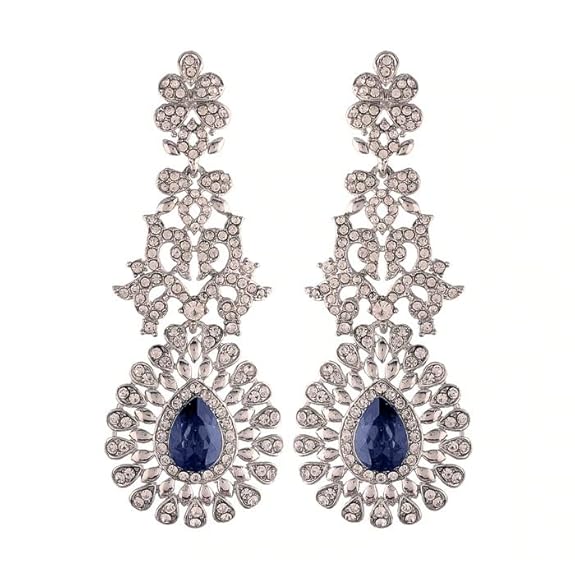 I Jewels 18k Rhodium Plated American Diamond Sparkling Dangle Earrings for Women (E2101Z)