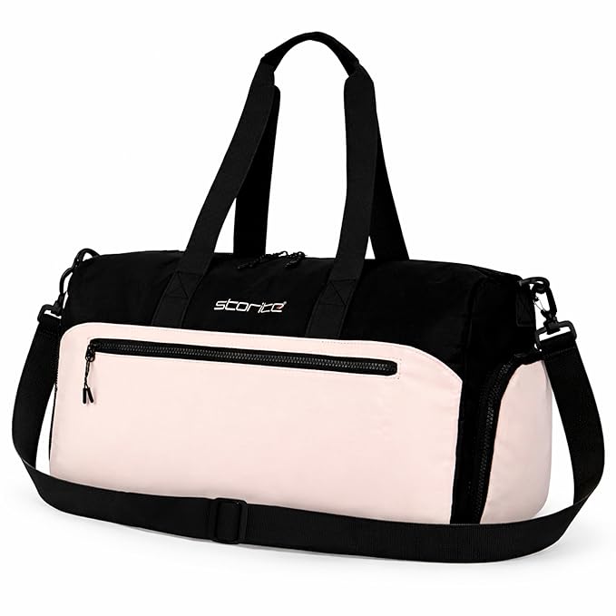 Storite Multipurpose Travel Duffle Bag, Lightweight Luggage Bag with Shoe Compartment, Water Resistance, Overnight Bag with Mesh & Zipper Pockets for Traveling, Gym & Weekend Trips (Pink, 48x30x22cm)