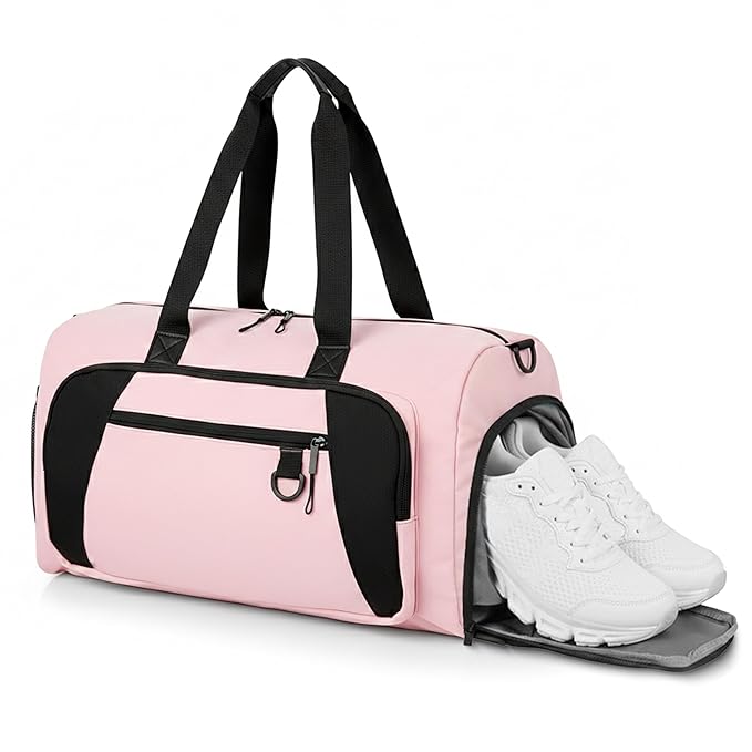Storite Nylon 50.5cm Travel Duffel Bag for Men & Women with Dry & Wet Pocket, Lightweight Water Resistant Luggage Bag with Shoe Compartment (Pink, 50.5x23x28cm)