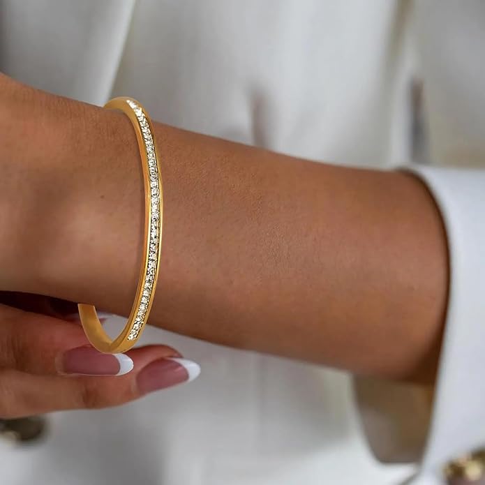 Shining Diva Fashion Anti Tarnish Jewellery | 18K Gold Plated Stainless Steel Openable Crystal Bracelet | Latest Stylish Cuff Bangle | Love Friendship Couples Gifts for Women Girls Mother Sister Wife Girlfriend