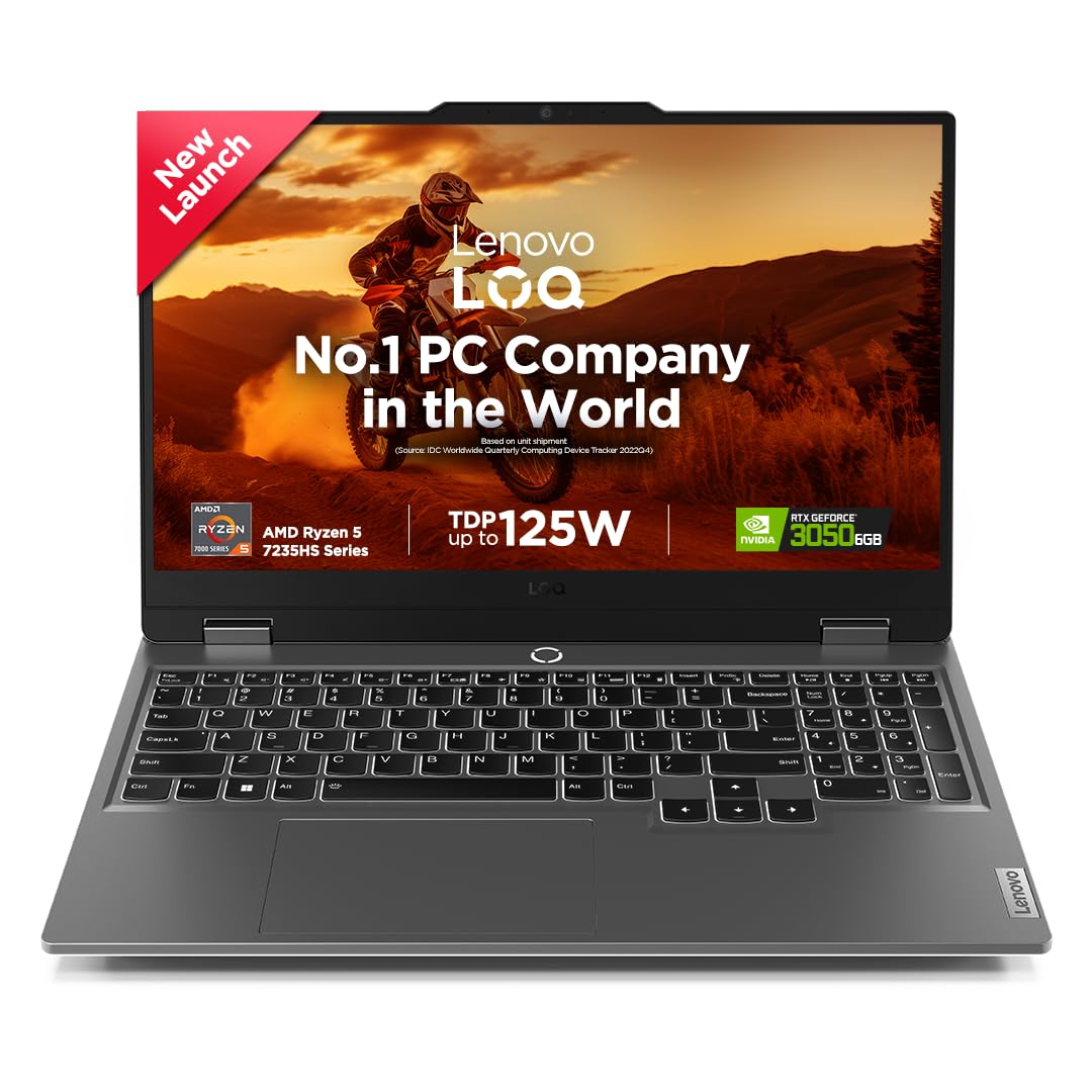 Lenovo LOQ, AMD Ryzen 5 7235HS, RTX 3050-6GB, 12GB RAM, 512GB SSD, FHD, 15.6"/39.6cm, 144Hz, Windows 11, Office Home 2024, Grey, 2.4Kg, 3 Mon. Game Pass, 83JC00EEIN, Gaming Laptop